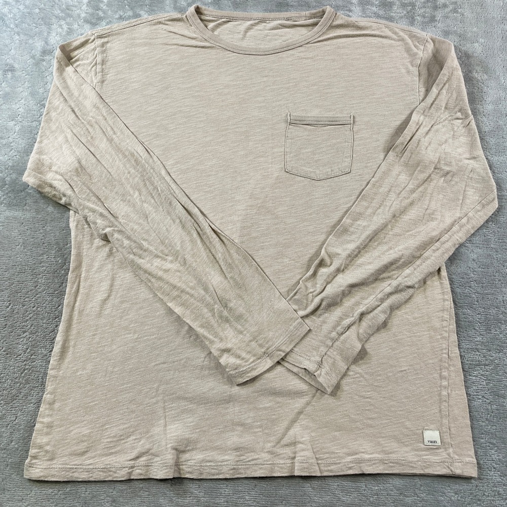 Vuori Shirt Tee Mens Large Tan Beige Long Sleeve Pocket Preppy Casual Light